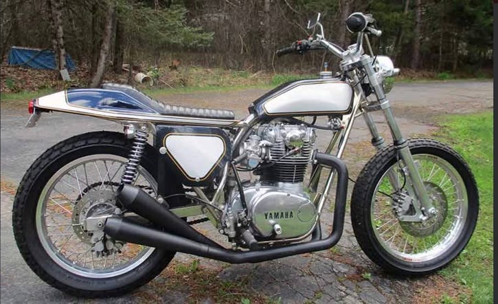 1983 Yamaha XS650 flat tracker — left profile, full bike